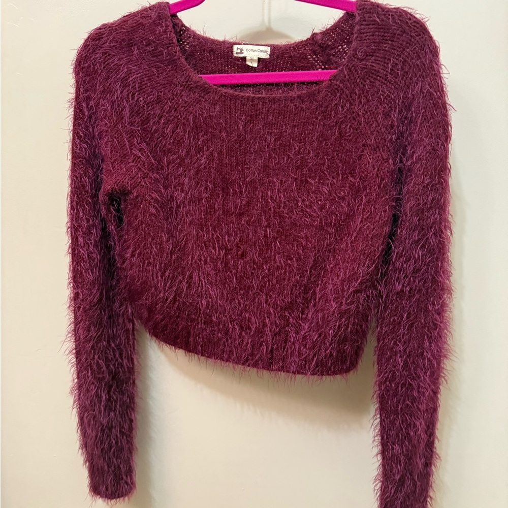 Burgundy Fuzzy Knit Sweater